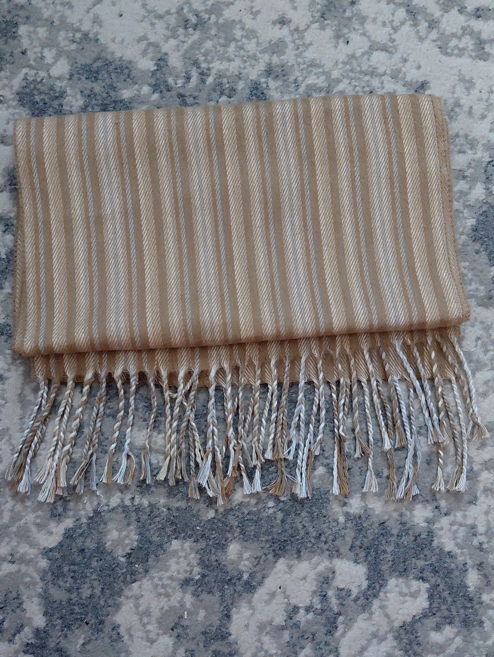 Cejon Beige and Ivory Striped Fringe Scarf